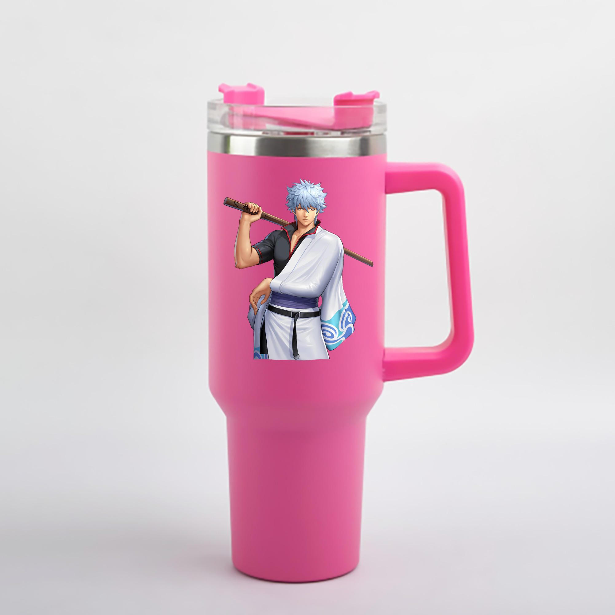 （画像用） ぎんたま 坂田銀時（さかたぎんとき） 神楽 志村新八（しむら しんぱち） GINTAMA Sakata Gintoki Kagura Shimura Shinpachi 1200mL車用タンブラー - クリスタルステッカー（プラスチックストロー付き）